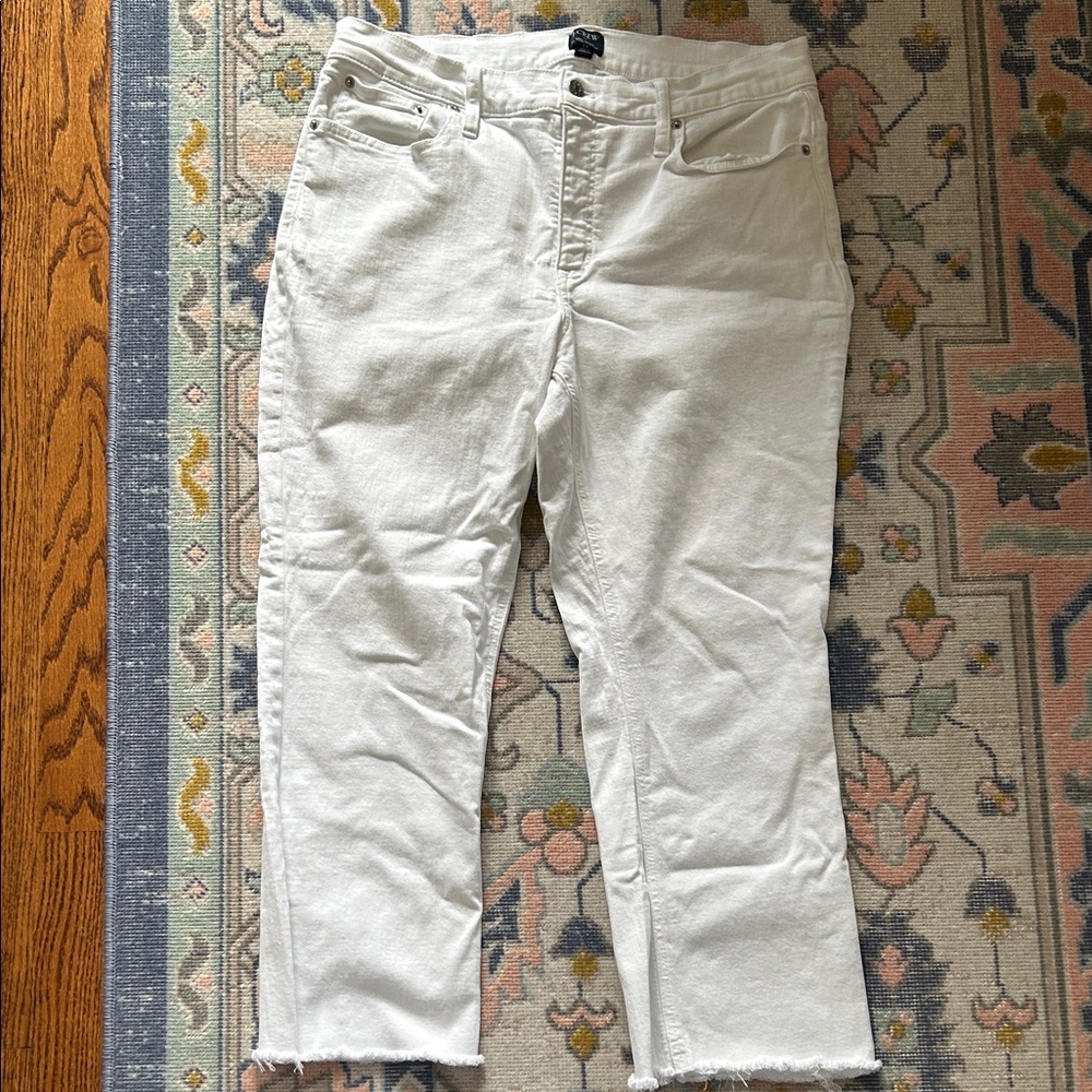 JCrew Women's Mid Rise Flare Crop White Jeans